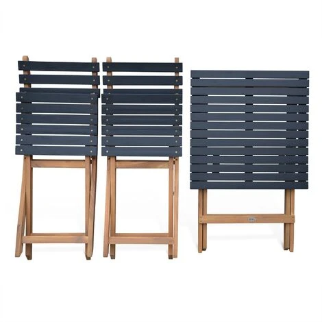 Table De Jardin Bistrot En Bois 60x60cm - Barcelona Bois / Noir - Pliante Bicolore Carrée En Acacia Avec 2 Chaises Pliables 7 Table De Jardin Bistrot En Bois 60x60cm - Barcelona Bois / Noir - Pliante Bicolore Carrée En Acacia Avec 2 Chaises Pliables – Image 5