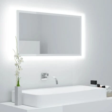 Miroir à LED Miroir Salle De Bain - Blanc Brillant 80x8,5x37 Cm Aggloméré 3 Miroir à LED Miroir Salle De Bain - Blanc Brillant 80x8,5x37 Cm Aggloméré