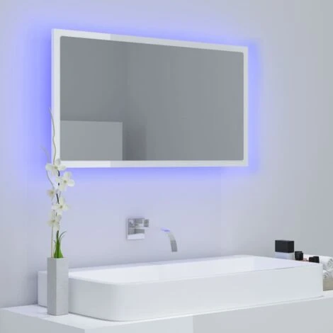 Miroir à LED Miroir Salle De Bain - Blanc Brillant 80x8,5x37 Cm Aggloméré 6 Miroir à LED Miroir Salle De Bain - Blanc Brillant 80x8,5x37 Cm Aggloméré – Image 4