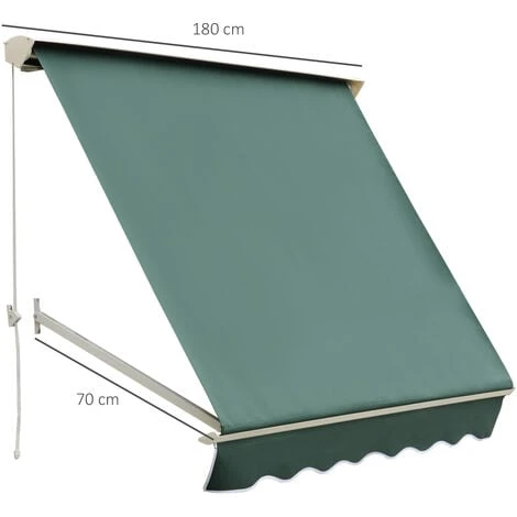 OUTSUNNY Store Banne Manuel Inclinaison Réglable Aluminium Polyester Imperméabilisé 70L X 180l Cm Vert 5 OUTSUNNY Store Banne Manuel Inclinaison Réglable Aluminium Polyester Imperméabilisé 70L X 180l Cm Vert – Image 3