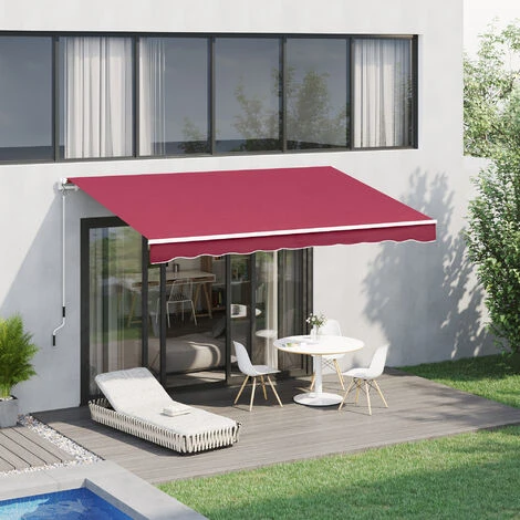 OUTSUNNY Store Banne Manuel Rétractable Aluminium Polyester Imperméabilisé 3L X 2,5l M Rouge Bordeaux 4 OUTSUNNY Store Banne Manuel Rétractable Aluminium Polyester Imperméabilisé 3L X 2,5l M Rouge Bordeaux – Image 2