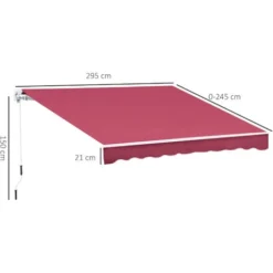 OUTSUNNY Store Banne Manuel Rétractable Aluminium Polyester Imperméabilisé 3L X 2,5l M Rouge Bordeaux 9 OUTSUNNY Store Banne Manuel Rétractable Aluminium Polyester Imperméabilisé 3L X 2,5l M Rouge Bordeaux -Promos Verde Rêverie Boutique 6812152 3