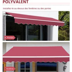 OUTSUNNY Store Banne Manuel Rétractable Aluminium Polyester Imperméabilisé 3L X 2,5l M Rouge Bordeaux 11 OUTSUNNY Store Banne Manuel Rétractable Aluminium Polyester Imperméabilisé 3L X 2,5l M Rouge Bordeaux -Promos Verde Rêverie Boutique 6812152 5