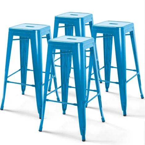 Lot De 4 Tabourets De Bar En Acier Bleu Brillant 3 Lot De 4 Tabourets De Bar En Acier Bleu Brillant