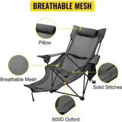 VEVOR Chaise De Camping Pliante En Résille Avec Repose-Pieds Pour Camping Pêche Sieste -Promos Verde Rêverie Boutique 69342568 3