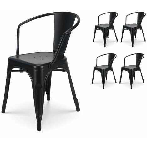 KOSMI - Lot De 4 Chaises En Métal Noir Mat Style Industriel - Avec Accoudoirs 3 KOSMI - Lot De 4 Chaises En Métal Noir Mat Style Industriel - Avec Accoudoirs
