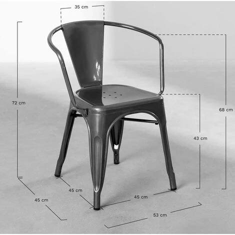 KOSMI - Lot De 4 Chaises En Métal Noir Mat Style Industriel - Avec Accoudoirs 6 KOSMI - Lot De 4 Chaises En Métal Noir Mat Style Industriel - Avec Accoudoirs – Image 4