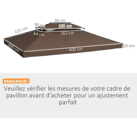 HOMCOM Toile De Rechange Pour Pavillon Tonnelle Tente Polyester Haute Densité Imperméabilisé 180 G/m² 3 X 4 M Chocolat 5 HOMCOM Toile De Rechange Pour Pavillon Tonnelle Tente Polyester Haute Densité Imperméabilisé 180 G/m² 3 X 4 M Chocolat – Image 3