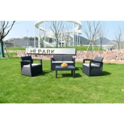 Set Salon D’extérieur - Salon De Jardin Pour 4 Personnes - 2 Fauteuils, 1 Canapé Et 1 Table - Avec Coussins - Gris 11 Set Salon D’extérieur - Salon De Jardin Pour 4 Personnes - 2 Fauteuils, 1 Canapé Et 1 Table - Avec Coussins - Gris -Promos Verde Rêverie Boutique 72492606 5