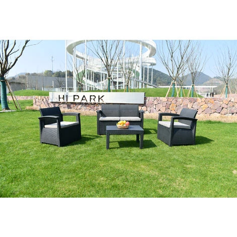 Set Salon D’extérieur - Salon De Jardin Pour 4 Personnes - 2 Fauteuils, 1 Canapé Et 1 Table - Avec Coussins - Gris 7 Set Salon D’extérieur - Salon De Jardin Pour 4 Personnes - 2 Fauteuils, 1 Canapé Et 1 Table - Avec Coussins - Gris – Image 5