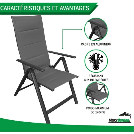 Chaise De Jardin Exterieur - Chaise De Camping - Pliante - 7 Positions - Noir - MaxxGarden 7 Chaise De Jardin Exterieur - Chaise De Camping - Pliante - 7 Positions - Noir - MaxxGarden – Image 5