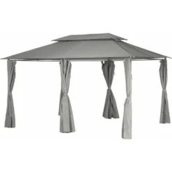 Pavillon De Jardin 3x4m - Pavillon Pergola En Métal Avec Auvents Latéraux - Gris - MaxxGarden