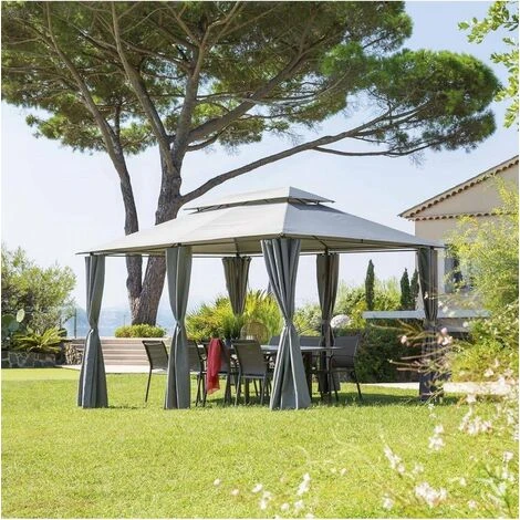 Pavillon De Jardin 3x4m - Pavillon Pergola En Métal Avec Auvents Latéraux - Gris - MaxxGarden 6 Pavillon De Jardin 3x4m - Pavillon Pergola En Métal Avec Auvents Latéraux - Gris - MaxxGarden – Image 4