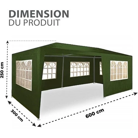 Tente De Réception 3x6m - 18m² - Protection UV - Tonnelle De Jardin Avec Panneaux Latéraux - Fenêtres Hydrofuges - Vert - MaxxGarden 4 Tente De Réception 3x6m - 18m² - Protection UV - Tonnelle De Jardin Avec Panneaux Latéraux - Fenêtres Hydrofuges - Vert - MaxxGarden – Image 2