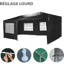 Tente De Réception 3x6m - 18m² - Protection UV - Tonnelle De Jardin Avec Panneaux Latéraux - Fenêtres Hydrofuges - Noir - MaxxGarden -Promos Verde Rêverie Boutique 72492933 4