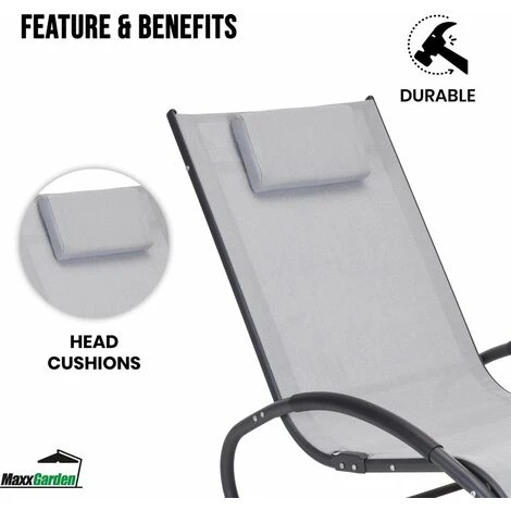 Rocking Chair De Jardin - Fauteuil à Bascule - En Aluminium Et Textilène - Gris - MaxxGarden 7 Rocking Chair De Jardin - Fauteuil à Bascule - En Aluminium Et Textilène - Gris - MaxxGarden – Image 5
