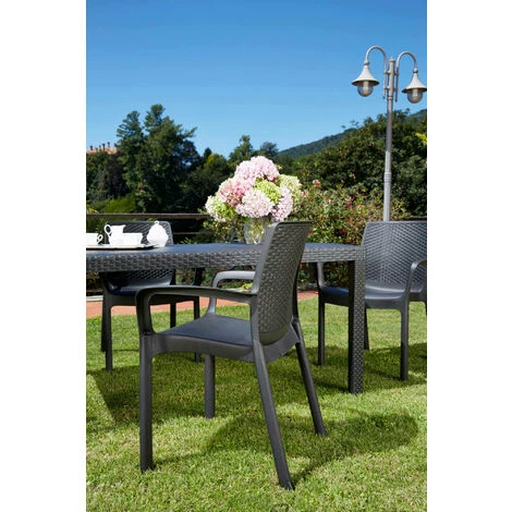 Dmora Chaise D’extérieur Viterbo, Chaise De Jardin, Chaise Pour Table à Manger, Fauteuil D'extérieur Effet Rotin, 100% Made In Italy, Ensemble De 4, Cm 54x60h82, Anthracite 5 Dmora Chaise D’extérieur Viterbo, Chaise De Jardin, Chaise Pour Table à Manger, Fauteuil D'extérieur Effet Rotin, 100% Made In Italy, Ensemble De 4, Cm 54x60h82, Anthracite – Image 3