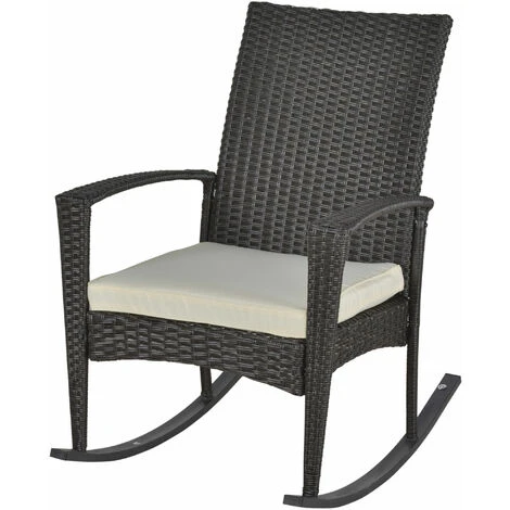 OUTSUNNY Fauteuil à Bascule Rocking Chair Avec Coussin D'assise Déhoussable 66L X 88l X 98H Cm Résine Tressée Imitation Rotin Chocolat 3 OUTSUNNY Fauteuil à Bascule Rocking Chair Avec Coussin D'assise Déhoussable 66L X 88l X 98H Cm Résine Tressée Imitation Rotin Chocolat