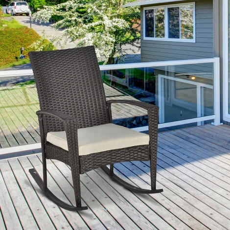OUTSUNNY Fauteuil à Bascule Rocking Chair Avec Coussin D'assise Déhoussable 66L X 88l X 98H Cm Résine Tressée Imitation Rotin Chocolat 4 OUTSUNNY Fauteuil à Bascule Rocking Chair Avec Coussin D'assise Déhoussable 66L X 88l X 98H Cm Résine Tressée Imitation Rotin Chocolat – Image 2