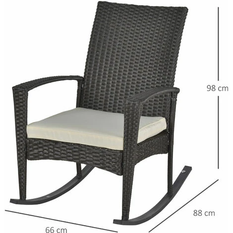 OUTSUNNY Fauteuil à Bascule Rocking Chair Avec Coussin D'assise Déhoussable 66L X 88l X 98H Cm Résine Tressée Imitation Rotin Chocolat 5 OUTSUNNY Fauteuil à Bascule Rocking Chair Avec Coussin D'assise Déhoussable 66L X 88l X 98H Cm Résine Tressée Imitation Rotin Chocolat – Image 3