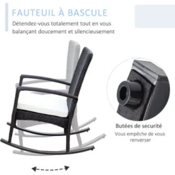 OUTSUNNY Fauteuil à Bascule Rocking Chair Avec Coussin D'assise Déhoussable 66L X 88l X 98H Cm Résine Tressée Imitation Rotin Chocolat 10 OUTSUNNY Fauteuil à Bascule Rocking Chair Avec Coussin D'assise Déhoussable 66L X 88l X 98H Cm Résine Tressée Imitation Rotin Chocolat -Promos Verde Rêverie Boutique 7301365 4