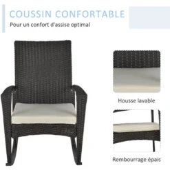 OUTSUNNY Fauteuil à Bascule Rocking Chair Avec Coussin D'assise Déhoussable 66L X 88l X 98H Cm Résine Tressée Imitation Rotin Chocolat 11 OUTSUNNY Fauteuil à Bascule Rocking Chair Avec Coussin D'assise Déhoussable 66L X 88l X 98H Cm Résine Tressée Imitation Rotin Chocolat -Promos Verde Rêverie Boutique 7301365 5