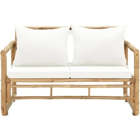 Canapé De Jardin à 2 Places Avec Coussins Bambou VidaXL 4 Canapé De Jardin à 2 Places Avec Coussins Bambou VidaXL – Image 2