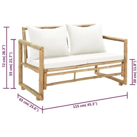 Canapé De Jardin à 2 Places Avec Coussins Bambou VidaXL 5 Canapé De Jardin à 2 Places Avec Coussins Bambou VidaXL – Image 3