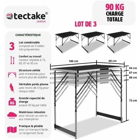 3 Tables à Tapisser - Lot De 3 Tables Pliantes D´appoint, Tables Multifonction, Tables De Camping 4 3 Tables à Tapisser - Lot De 3 Tables Pliantes D´appoint, Tables Multifonction, Tables De Camping – Image 2