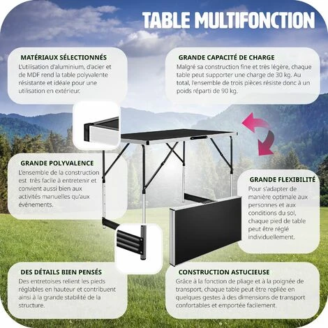 3 Tables à Tapisser - Lot De 3 Tables Pliantes D´appoint, Tables Multifonction, Tables De Camping 5 3 Tables à Tapisser - Lot De 3 Tables Pliantes D´appoint, Tables Multifonction, Tables De Camping – Image 3