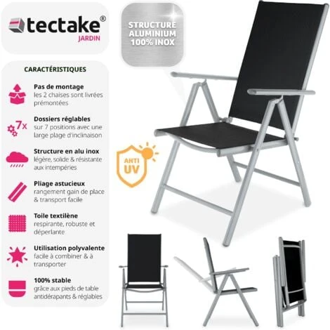 Lot De 2 Chaises De Jardin Pliantes En Aluminium - Lot De 2 Fauteuils De Jardin, Fauteuils Exterieur, Chaises Exterieur 4 Lot De 2 Chaises De Jardin Pliantes En Aluminium - Lot De 2 Fauteuils De Jardin, Fauteuils Exterieur, Chaises Exterieur – Image 2