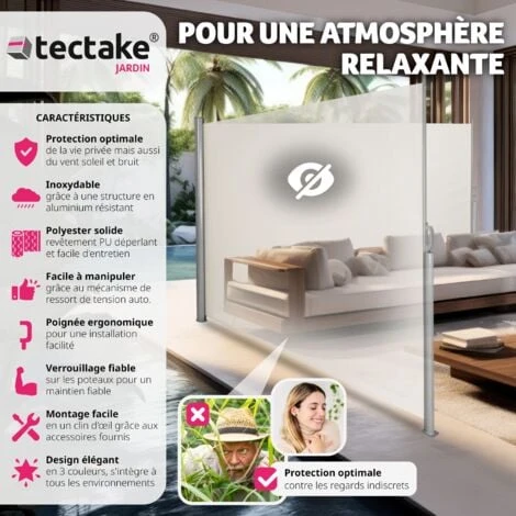 Paravent Rétractable Double Et Extensible Avec Enrouleur - Paravent, Brise Vue, Store Latéral - 160 X 600 Cm 4 Paravent Rétractable Double Et Extensible Avec Enrouleur - Paravent, Brise Vue, Store Latéral - 160 X 600 Cm – Image 2
