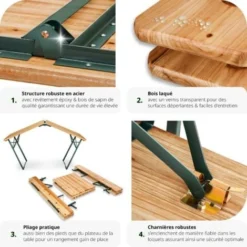 Table De Jardin Pliante 176 X 69 X 76 Cm Avec Bancs - Table De Camping, Table De Réception, Table Et Bancs Pliant En Bois 9 Table De Jardin Pliante 176 X 69 X 76 Cm Avec Bancs - Table De Camping, Table De Réception, Table Et Bancs Pliant En Bois -Promos Verde Rêverie Boutique 7514512 3