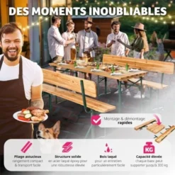 Table De Jardin Pliante 176 X 69 X 76 Cm Avec Bancs - Table De Camping, Table De Réception, Table Et Bancs Pliant En Bois 10 Table De Jardin Pliante 176 X 69 X 76 Cm Avec Bancs - Table De Camping, Table De Réception, Table Et Bancs Pliant En Bois -Promos Verde Rêverie Boutique 7514512 4