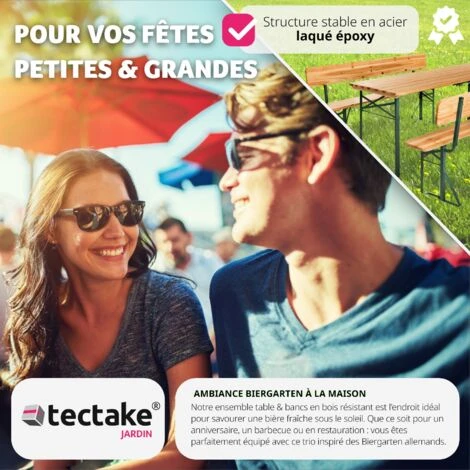 Table De Jardin Pliante 176 X 69 X 76 Cm Avec Bancs - Table De Camping, Table De Réception, Table Et Bancs Pliant En Bois 7 Table De Jardin Pliante 176 X 69 X 76 Cm Avec Bancs - Table De Camping, Table De Réception, Table Et Bancs Pliant En Bois – Image 5