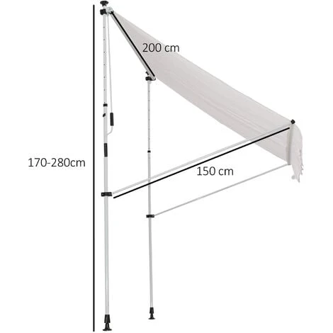 OUTSUNNY Store Banne Manuel Rétractable 2L X 1,5l X 1,7-2,8H M Inclinaison Réglable Installation Rapide Métal Alu Polyester Blanc 5 OUTSUNNY Store Banne Manuel Rétractable 2L X 1,5l X 1,7-2,8H M Inclinaison Réglable Installation Rapide Métal Alu Polyester Blanc – Image 3