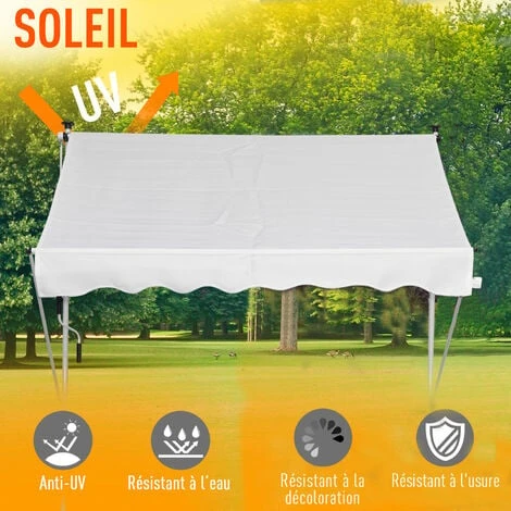 OUTSUNNY Store Banne Manuel Rétractable 2L X 1,5l X 1,7-2,8H M Inclinaison Réglable Installation Rapide Métal Alu Polyester Blanc 6 OUTSUNNY Store Banne Manuel Rétractable 2L X 1,5l X 1,7-2,8H M Inclinaison Réglable Installation Rapide Métal Alu Polyester Blanc – Image 4