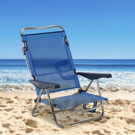 Chaise De Plage Lit Pliable Solenny 4 Positions Bleu Dossier Bas Avec Accoudoirs 81x62x86 cm 4 Chaise De Plage Lit Pliable Solenny 4 Positions Bleu Dossier Bas Avec Accoudoirs 81x62x86 cm – Image 2