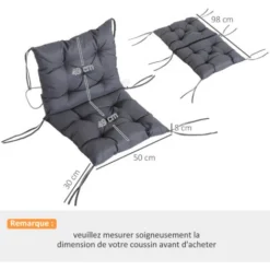 OUTSUNNY Lot De 2 Coussins Matelas Assise Dossier 2 En 1 Pour Chaise Fauteuil Grand Confort 98L X 50l X 8H Cm Gris 11 OUTSUNNY Lot De 2 Coussins Matelas Assise Dossier 2 En 1 Pour Chaise Fauteuil Grand Confort 98L X 50l X 8H Cm Gris -Promos Verde Rêverie Boutique 7827358 5