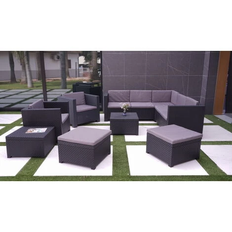 Oasis: Salon De Jardin En Angle 9 Places En Résine Injectée. Finition Résine Tressée 4 Oasis: Salon De Jardin En Angle 9 Places En Résine Injectée. Finition Résine Tressée – Image 2