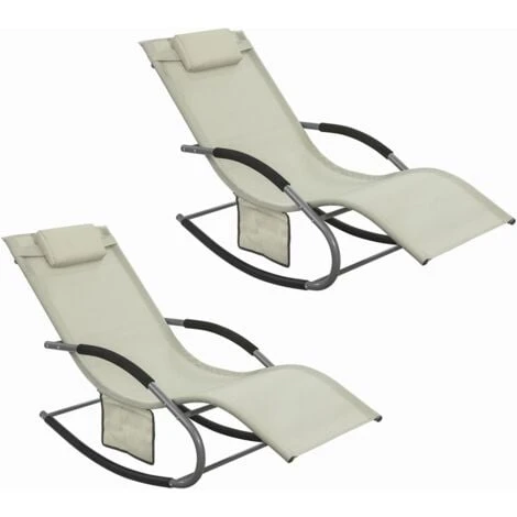 Lot De 2 Fauteuils à Bascule Transats De Jardin Avec Repose-pieds, Bains De Soleil Rocking Chair - Crème SoBuy® OGS28-MIx2 3 Lot De 2 Fauteuils à Bascule Transats De Jardin Avec Repose-pieds, Bains De Soleil Rocking Chair - Crème SoBuy® OGS28-MIx2