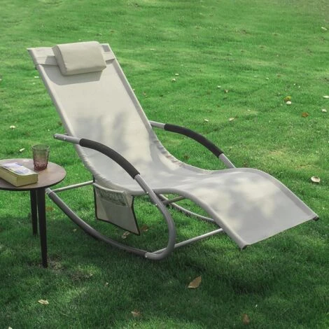 Lot De 2 Fauteuils à Bascule Transats De Jardin Avec Repose-pieds, Bains De Soleil Rocking Chair - Crème SoBuy® OGS28-MIx2 4 Lot De 2 Fauteuils à Bascule Transats De Jardin Avec Repose-pieds, Bains De Soleil Rocking Chair - Crème SoBuy® OGS28-MIx2 – Image 2