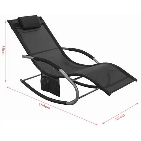 Lot De 2 Fauteuils à Bascule Transats De Jardin Avec Repose-pieds Et 1 Pochette Latérale, Bains De Soleil Rocking Chair - Noir SoBuy® OGS28-Schx2 4 Lot De 2 Fauteuils à Bascule Transats De Jardin Avec Repose-pieds Et 1 Pochette Latérale, Bains De Soleil Rocking Chair - Noir SoBuy® OGS28-Schx2 – Image 2