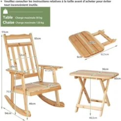 COSTWAY Fauteuil à Bascule De Porche Avec Table Pliable, Ensemble De 2 Bistrot De Terrasse En Bois De Sapin Massif, Chaise De Jardin Pour L'Extérieur à L'Intérieur, Naturel 9 COSTWAY Fauteuil à Bascule De Porche Avec Table Pliable, Ensemble De 2 Bistrot De Terrasse En Bois De Sapin Massif, Chaise De Jardin Pour L'Extérieur à L'Intérieur, Naturel -Promos Verde Rêverie Boutique 79359524 3