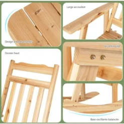 COSTWAY Fauteuil à Bascule De Porche Avec Table Pliable, Ensemble De 2 Bistrot De Terrasse En Bois De Sapin Massif, Chaise De Jardin Pour L'Extérieur à L'Intérieur, Naturel 10 COSTWAY Fauteuil à Bascule De Porche Avec Table Pliable, Ensemble De 2 Bistrot De Terrasse En Bois De Sapin Massif, Chaise De Jardin Pour L'Extérieur à L'Intérieur, Naturel -Promos Verde Rêverie Boutique 79359524 4