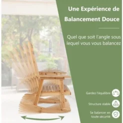 COSTWAY Fauteuil à Bascule De Porche Avec Table Pliable, Ensemble De 2 Bistrot De Terrasse En Bois De Sapin Massif, Chaise De Jardin Pour L'Extérieur à L'Intérieur, Naturel 11 COSTWAY Fauteuil à Bascule De Porche Avec Table Pliable, Ensemble De 2 Bistrot De Terrasse En Bois De Sapin Massif, Chaise De Jardin Pour L'Extérieur à L'Intérieur, Naturel -Promos Verde Rêverie Boutique 79359524 5