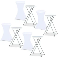 Promos Verde Rêverie Boutique 18 Lot De 4 Tables Hautes Pliantes 105 CM Et 4 Housses Blanches