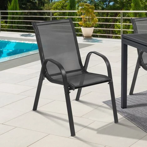 Lot De 6 Chaises De Jardin LYMA Métal Et Textilène Empilables Gris Anthracite 4 Lot De 6 Chaises De Jardin LYMA Métal Et Textilène Empilables Gris Anthracite – Image 2