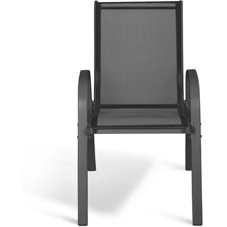 Lot De 6 Chaises De Jardin LYMA Métal Et Textilène Empilables Gris Anthracite 6 Lot De 6 Chaises De Jardin LYMA Métal Et Textilène Empilables Gris Anthracite – Image 4