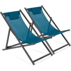 Lot De 2 Chiliennes LOTA En Acier Et Toile Textilène Bleu Canard